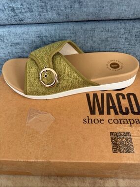 REVITALIGN Mabel Kiwi Olive Green Slide Mule with Silver Ring Accent